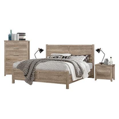 4 Pieces Bedroom Suite Natural Wood Like MDF Structure Double Size Oak Colour Bed, Bedside Table &amp; Tallboy-Furniture &gt; Bedroom-PEROZ Accessories