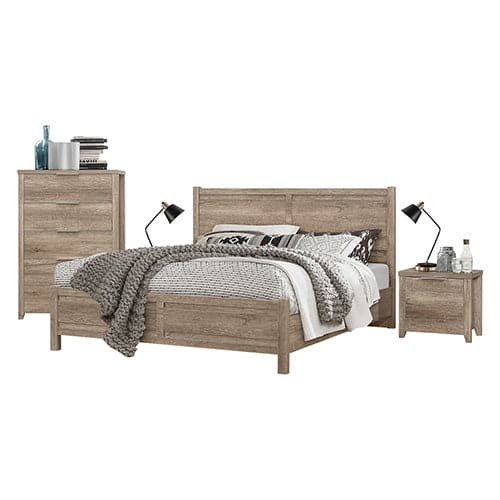 4 Pieces Bedroom Suite Natural Wood Like MDF Structure King Size Oak Colour Bed, Bedside Table &amp; Tallboy-Furniture &gt; Bedroom-PEROZ Accessories