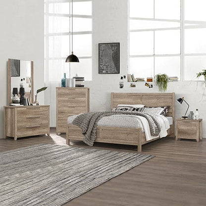 5 Pieces Bedroom Suite Natural Wood Like MDF Structure Double Size Oak Colour Bed, Bedside Table, Tallboy &amp; Dresser-Furniture &gt; Bedroom-PEROZ Accessories