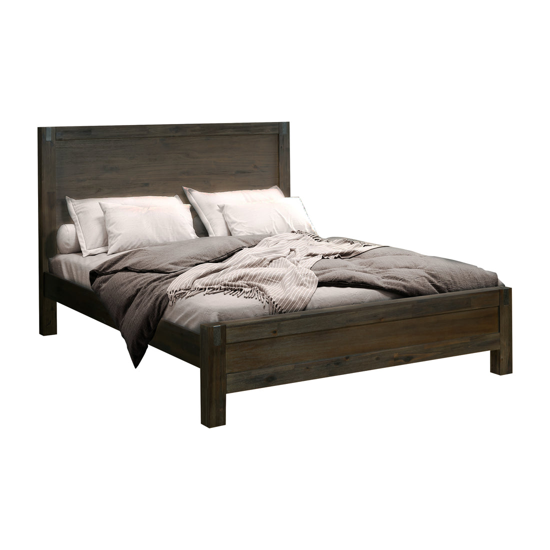 Bed Frame Double Size in Solid Wood Veneered Acacia Bedroom Timber Slat in Chocolate-Bed Frames-PEROZ Accessories