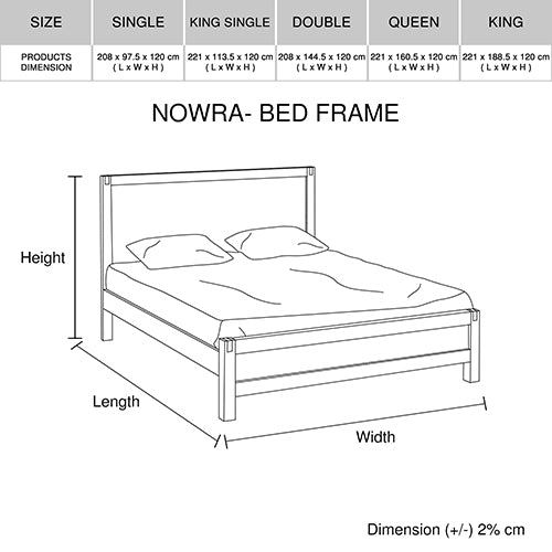 Bed Frame King Size in Solid Wood Veneered Acacia Bedroom Timber Slat in Oak-Furniture &gt; Bedroom-PEROZ Accessories