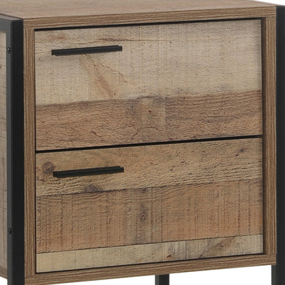 Bedside Table 2 drawers Night Stand Particle Board Construction in Oak Colour-Furniture &gt; Bedroom-PEROZ Accessories