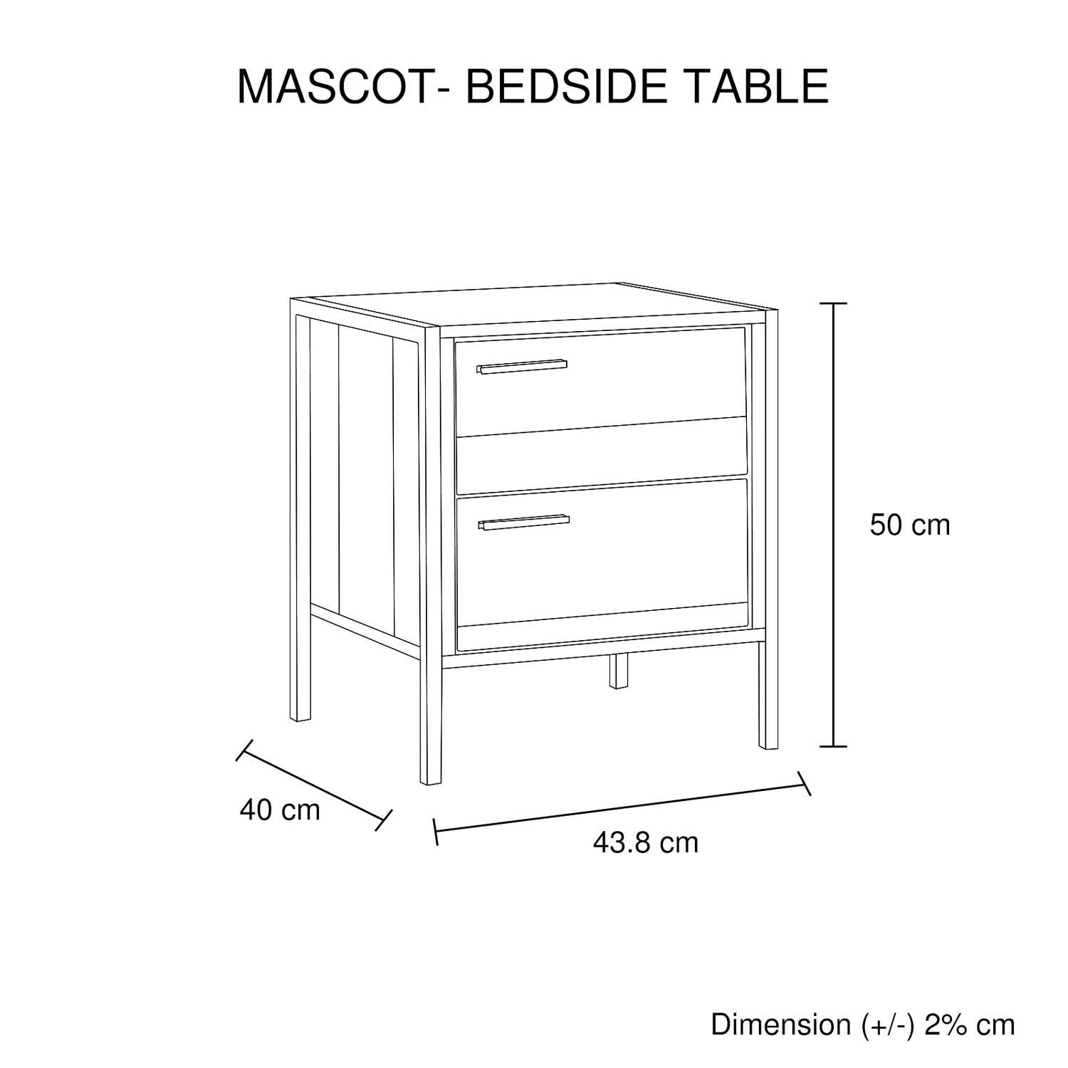 Bedside Table 2 drawers Night Stand Particle Board Construction in Oak Colour-Furniture &gt; Bedroom-PEROZ Accessories