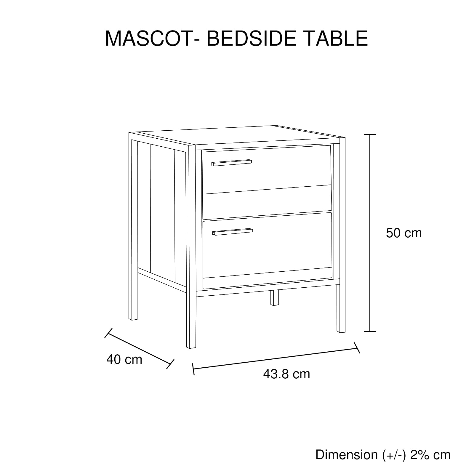 Bedside Table 2 drawers Night Stand Particle Board Construction in Oak Colour-Furniture &gt; Bedroom-PEROZ Accessories