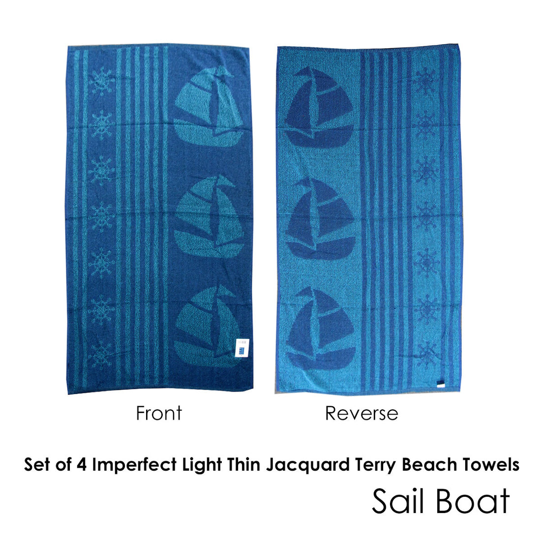 Set of 4 Imperfect Jacquard Terry Beach Towels Sail Boat-Home &amp; Garden &gt; Bathroom Accessories-PEROZ Accessories