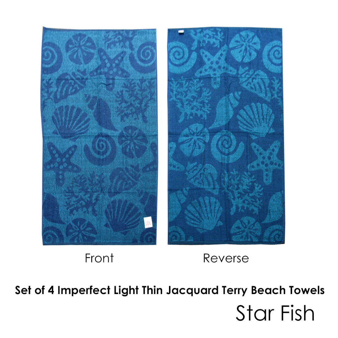 Set of 4 Imperfect Jacquard Terry Beach Towels Star Fish-Home &amp; Garden &gt; Bathroom Accessories-PEROZ Accessories