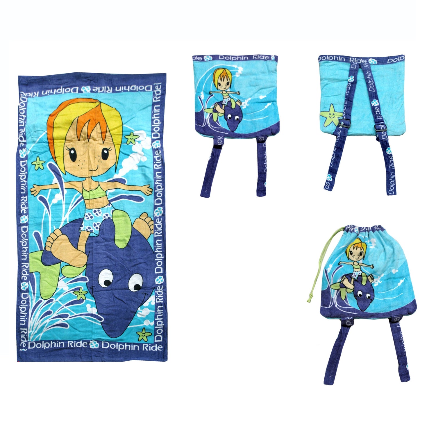 Kids Beach Towel N Bag Dolphin-Home &amp; Garden &gt; Bathroom Accessories-PEROZ Accessories