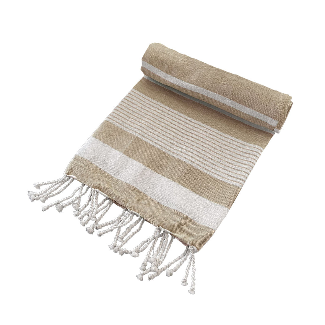 Cotton Rich Large Turkish Beach Towel with Tassels 80cm x 155cm Taupe-Home &amp; Garden &gt; Bathroom Accessories-PEROZ Accessories