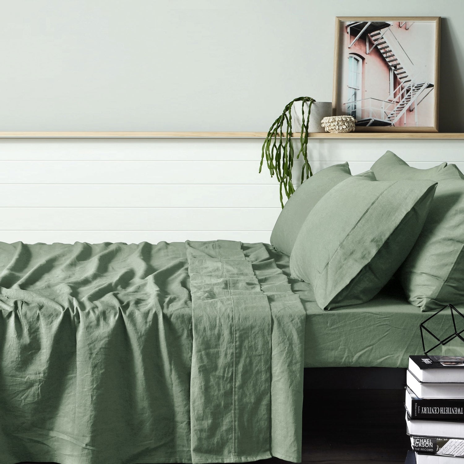 Vintage Design Homewares 100% Linen Sage Sheet Set KING-Home &amp; Garden &gt; Bedding-PEROZ Accessories