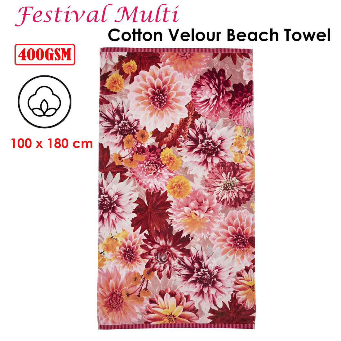 Bedding House Festival Multi Cotton Velour Beach Towel-Home &amp; Garden &gt; Bedding-PEROZ Accessories