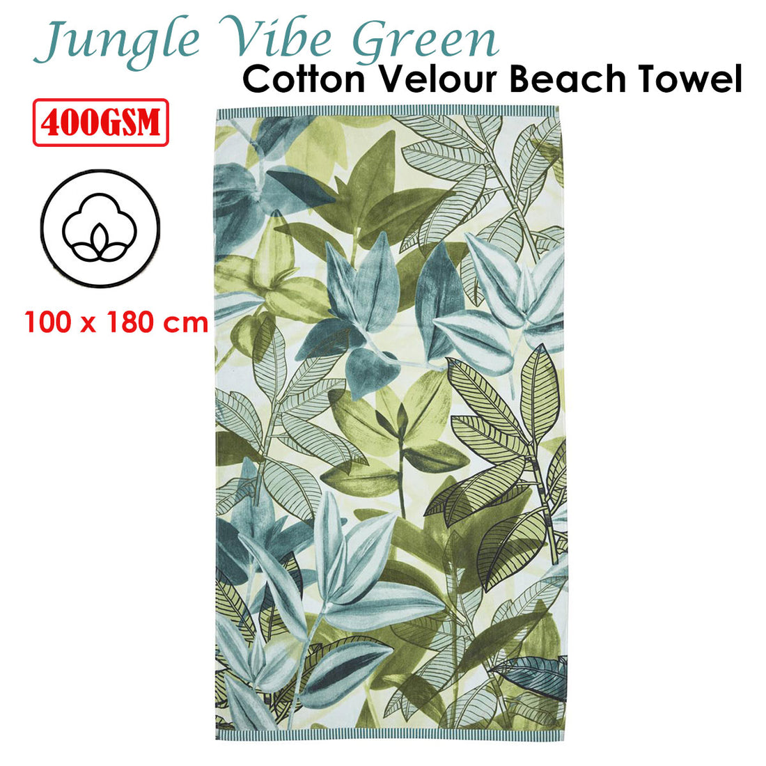 Bedding House Jungle Vibe Green Cotton Velour Beach Towel-Home &amp; Garden &gt; Bedding-PEROZ Accessories