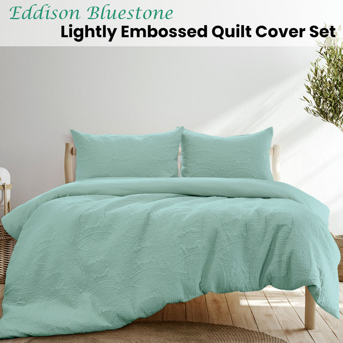 Ardor Eddison Bluestone Light Quilted Embossed Quilt Cover Set King-Home &amp; Garden &gt; Bedding-PEROZ Accessories