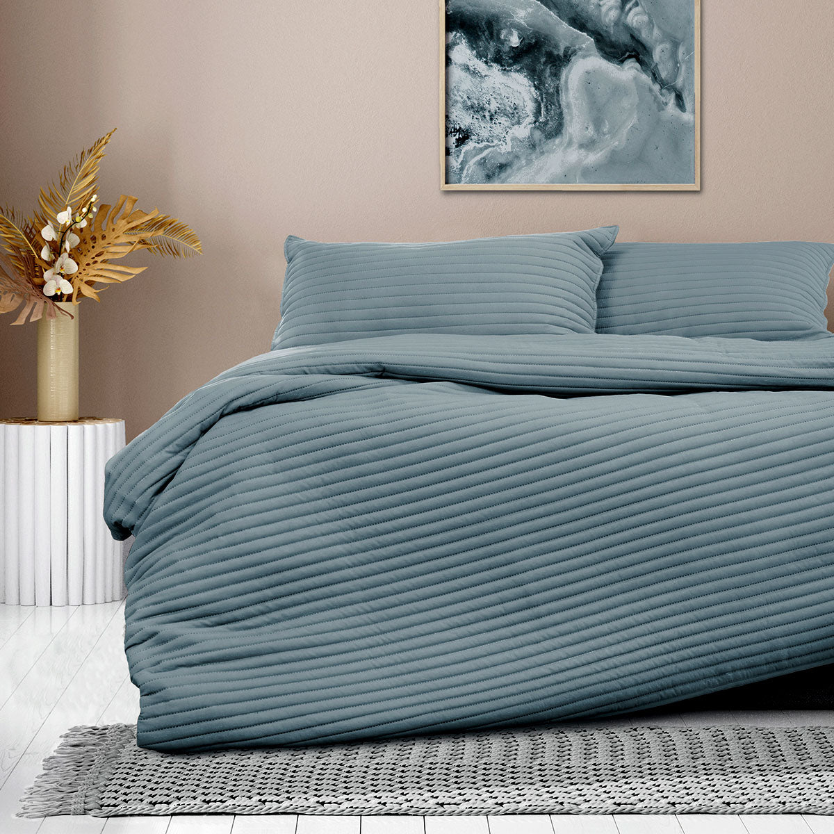 Ardor London Denim Embossed Quilt Cover Set King-Home &amp; Garden &gt; Bedding-PEROZ Accessories