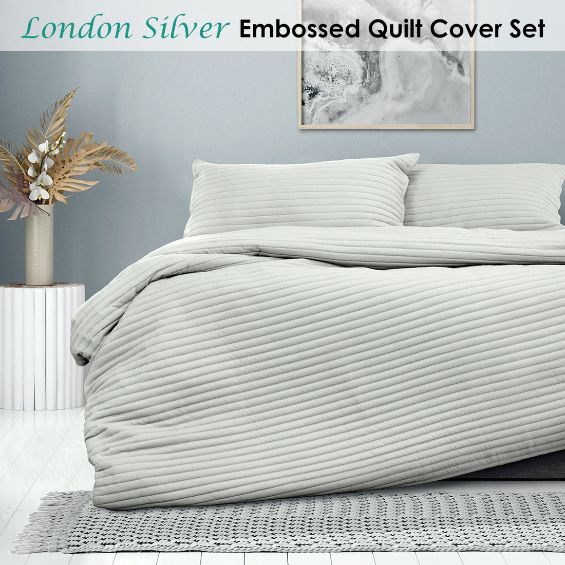 Ardor London Silver Embossed Quilt Cover Set King-Home &amp; Garden &gt; Bedding-PEROZ Accessories