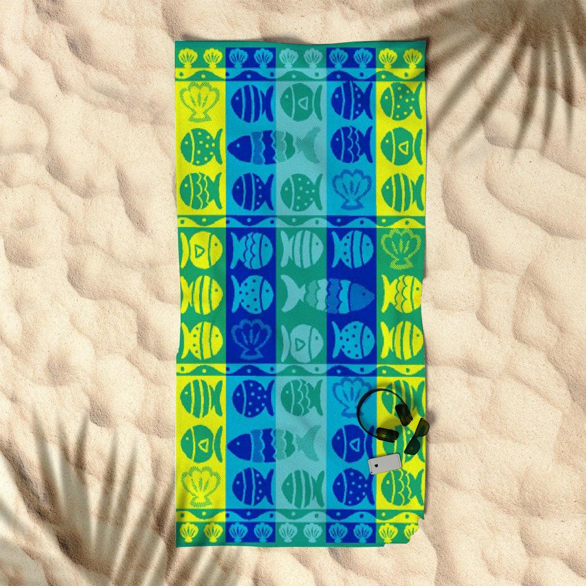 Rans Premium Cotton Jacquard Beach Towel Fish &amp; Shell Blue-Home &amp; Garden &gt; Bathroom Accessories-PEROZ Accessories