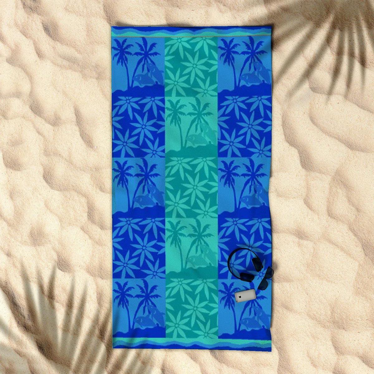 Rans Premium Cotton Jacquard Beach Towel Palm Tree Blue-Home &amp; Garden &gt; Bathroom Accessories-PEROZ Accessories