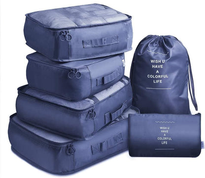 6 Pcs Waterproof Compression Packing Cubes Large Travel Luggage Organizer Storage (Navy)-Home &amp; Garden &gt; Travel-PEROZ Accessories