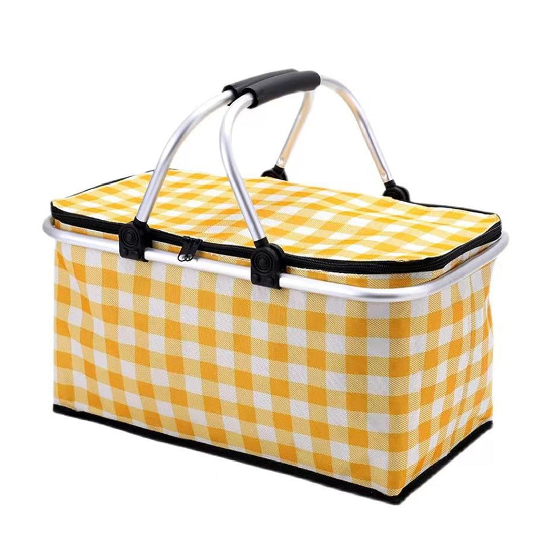 Collapsible Outdoor Camping Portable Insulated Picnic Basket Camping Picnic Ice Pack(Yellow Grid)-Outdoor &gt; Picnic-PEROZ Accessories