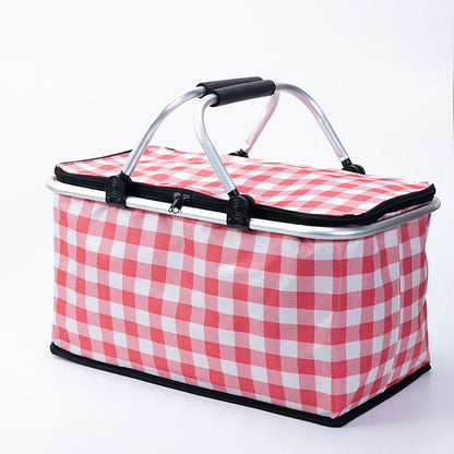 Collapsible Outdoor Camping Portable Insulated Picnic Basket Camping Picnic Ice Pack(Red Grid)-Outdoor &gt; Picnic-PEROZ Accessories