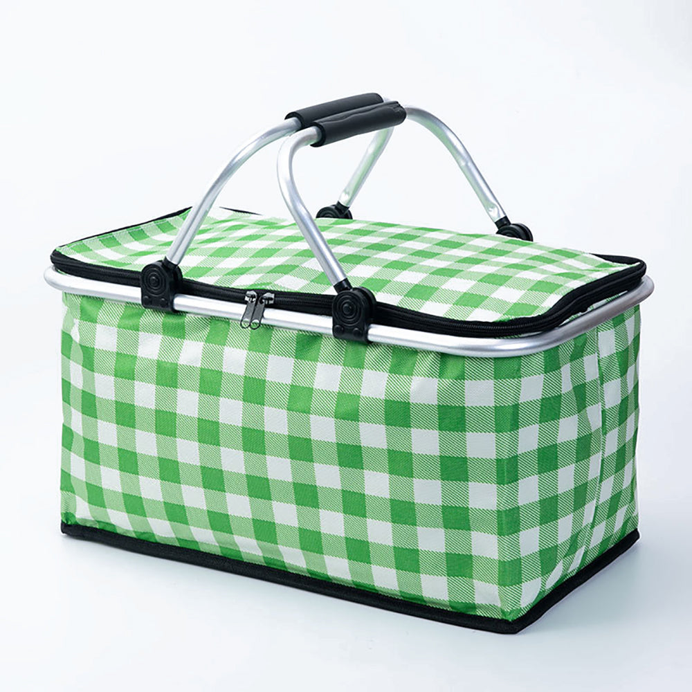 Collapsible Outdoor Camping Portable Insulated Picnic Basket Camping Picnic Ice Pack(Green Grid)-Outdoor &gt; Picnic-PEROZ Accessories