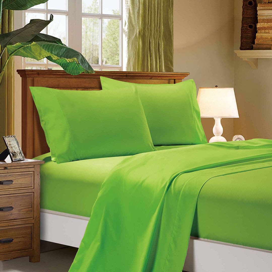 1000TC Ultra Soft King Size Bed Green Flat &amp; Fitted Sheet Set-Home &amp; Garden &gt; Bedding-PEROZ Accessories