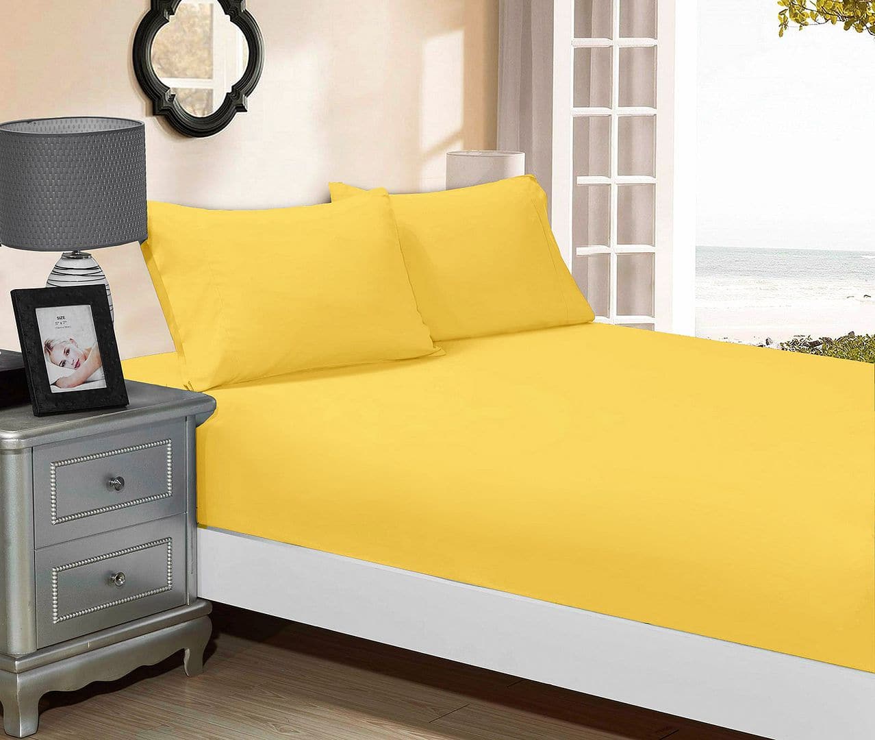 1000TC Ultra Soft Fitted Sheet &amp; Pillowcase Set - King Single Size Bed - Yellow-Home &amp; Garden &gt; Bedding-PEROZ Accessories