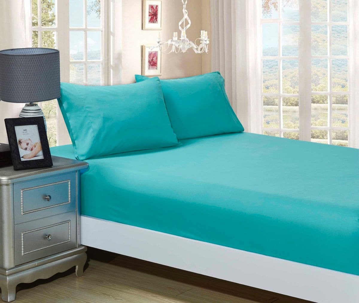 1000TC Ultra Soft Fitted Sheet &amp; Pillowcase Set - Single Size Bed - Teal-Home &amp; Garden &gt; Bedding-PEROZ Accessories