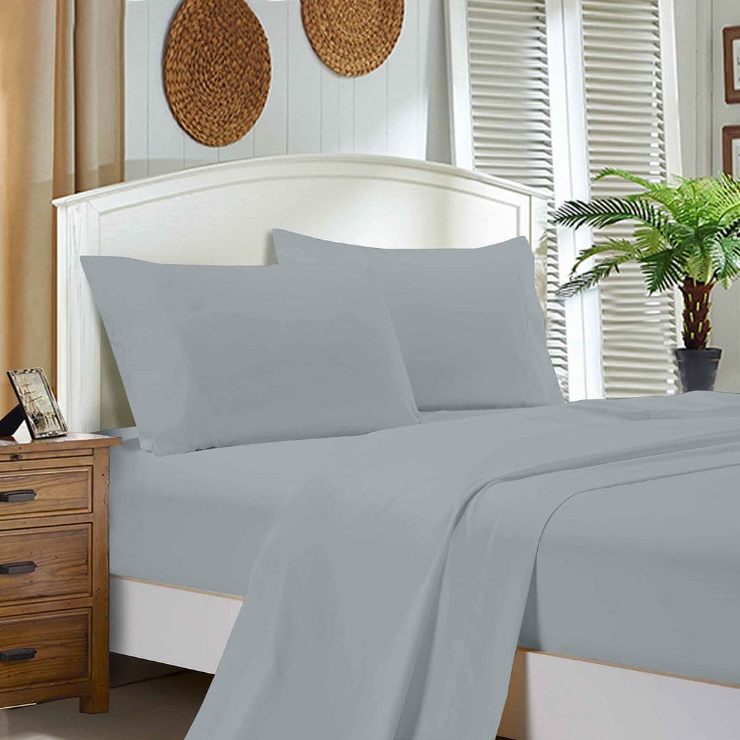 1000TC Single Size Bed Soft Flat &amp; Fitted Sheet Set Silver-Home &amp; Garden &gt; Bedding-PEROZ Accessories