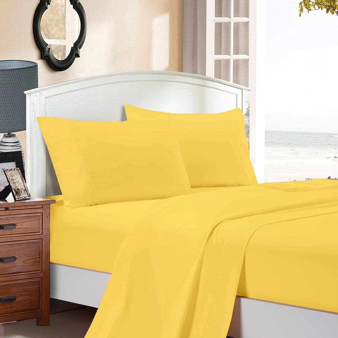 1000TC Ultra Soft Single Size Bed Yellow Flat &amp; Fitted Sheet Set-Home &amp; Garden &gt; Bedding-PEROZ Accessories