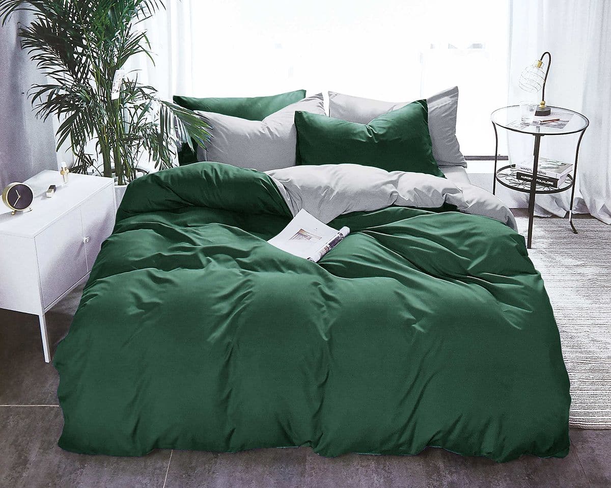 1000TC Reversible King Size Green and Grey Duvet Doona Quilt Cover Set-Home &amp; Garden &gt; Bedding-PEROZ Accessories