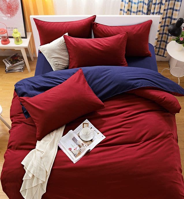 1000TC Reversible Queen Size Blue and Red Duvet Doona Quilt Cover Set-Home &amp; Garden &gt; Bedding-PEROZ Accessories