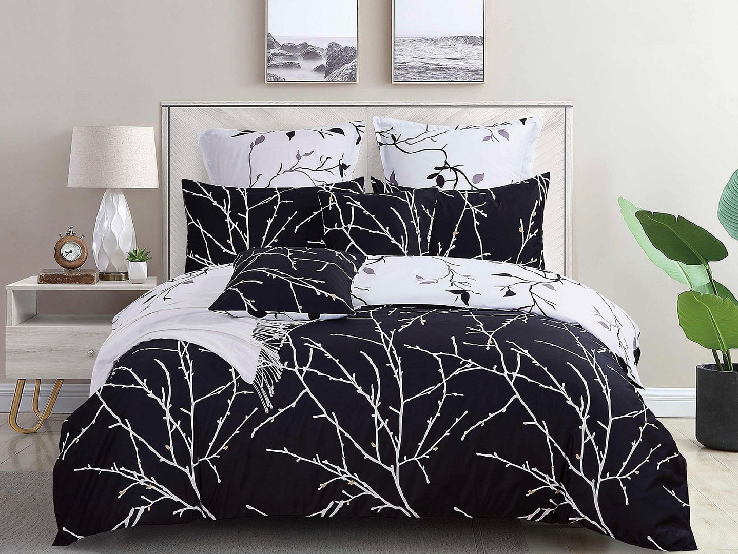 Tree Reversible Double Size Quilt/Doona/Duvet Cover Set - Black-Home &amp; Garden &gt; Bedding-PEROZ Accessories