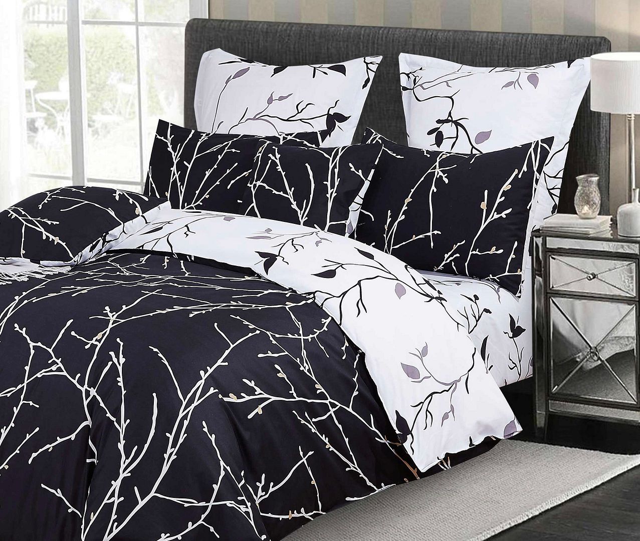 Tree Reversible Double Size Quilt/Doona/Duvet Cover Set - Black-Home &amp; Garden &gt; Bedding-PEROZ Accessories