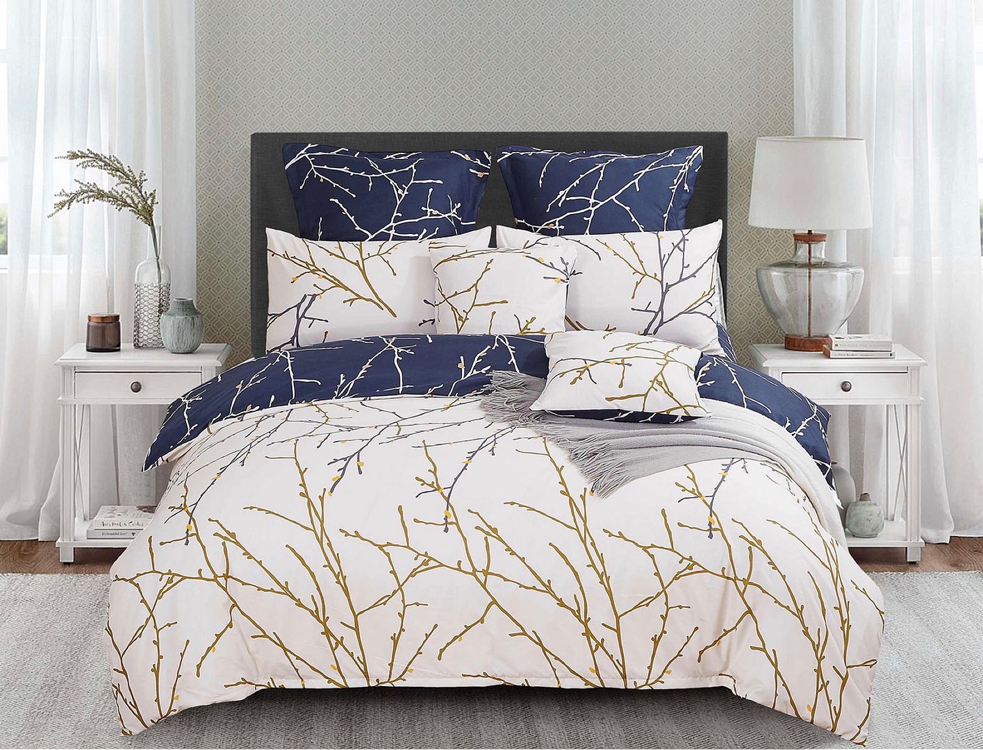 Tree Reversible Queen Size Bed Quilt/Doona/Duvet Cover Set Beige-Home &amp; Garden &gt; Bedding-PEROZ Accessories