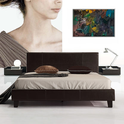 Queen PU Leather Bed Frame Brown-Bed Frames-PEROZ Accessories