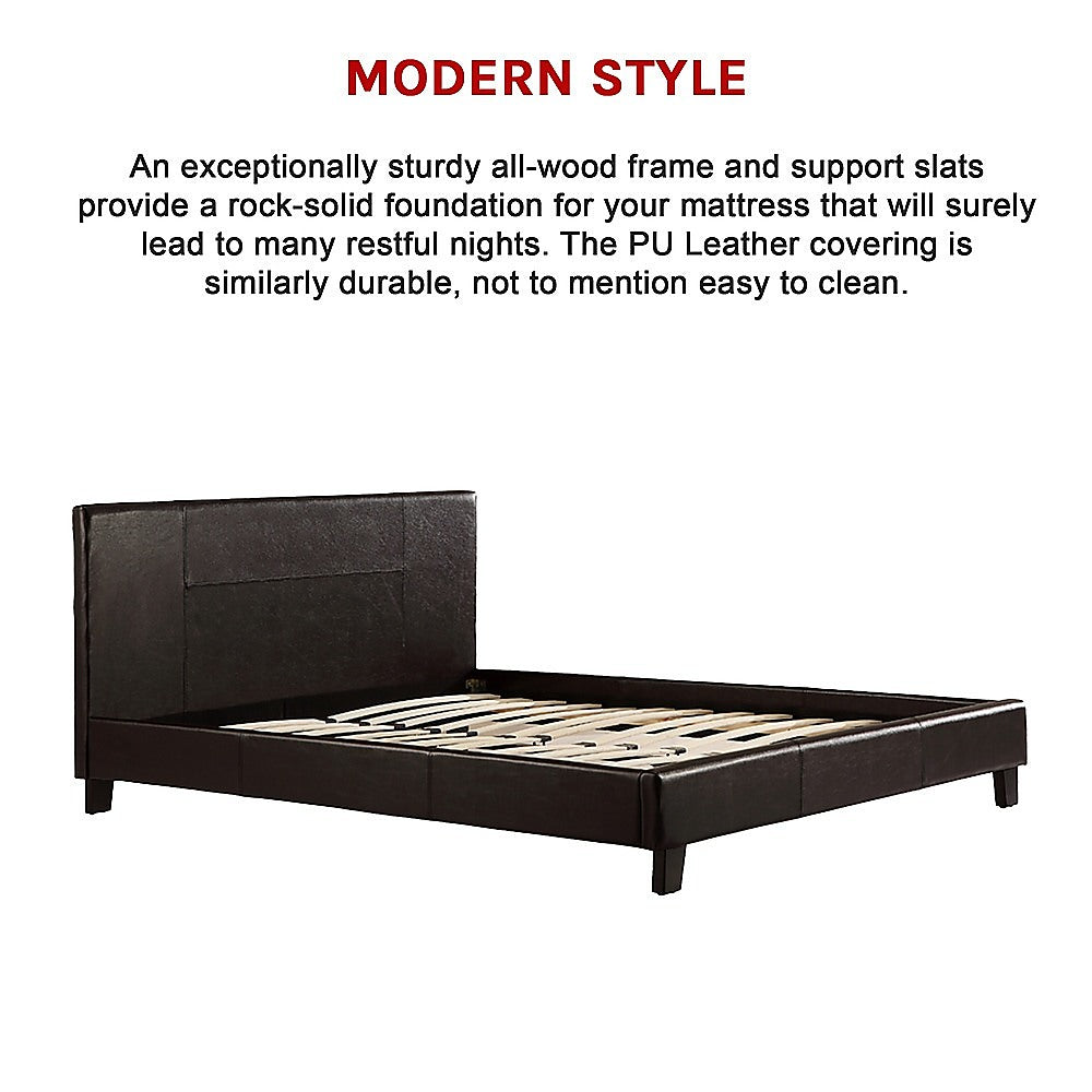 Queen PU Leather Bed Frame Brown-Bed Frames-PEROZ Accessories