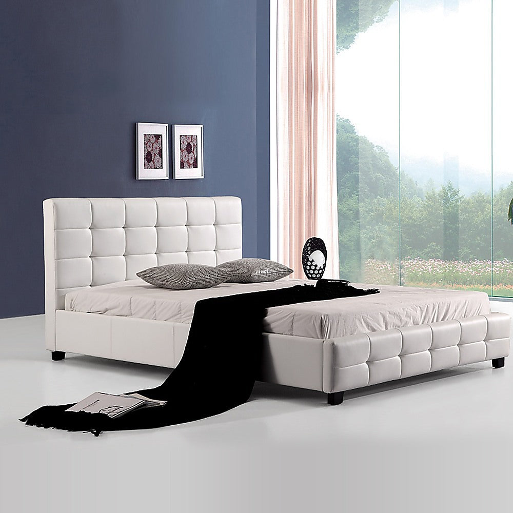 Queen PU Leather Deluxe Bed Frame White-Bed Frames-PEROZ Accessories