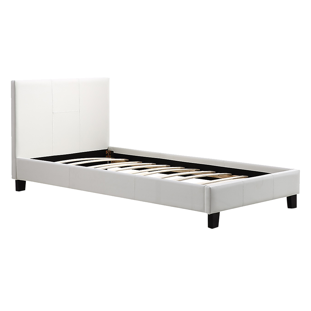 Single PU Leather Bed Frame White-Furniture &gt; Bedroom-PEROZ Accessories