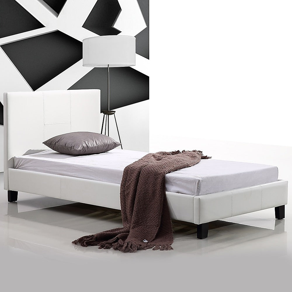 Single PU Leather Bed Frame White-Furniture &gt; Bedroom-PEROZ Accessories