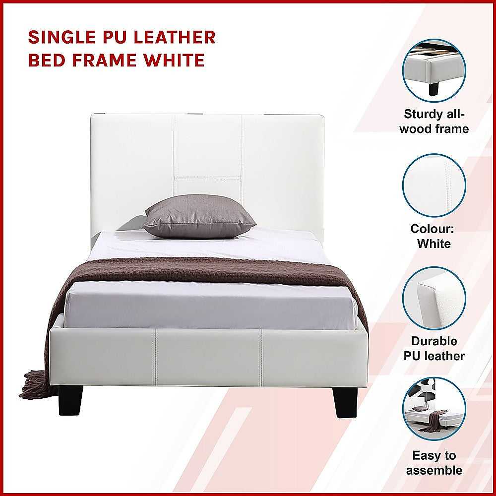 Single PU Leather Bed Frame White-Furniture &gt; Bedroom-PEROZ Accessories