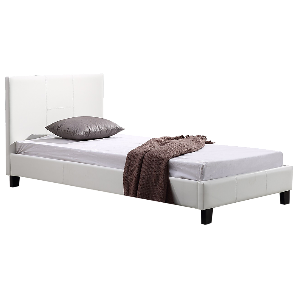 Single PU Leather Bed Frame White-Furniture &gt; Bedroom-PEROZ Accessories