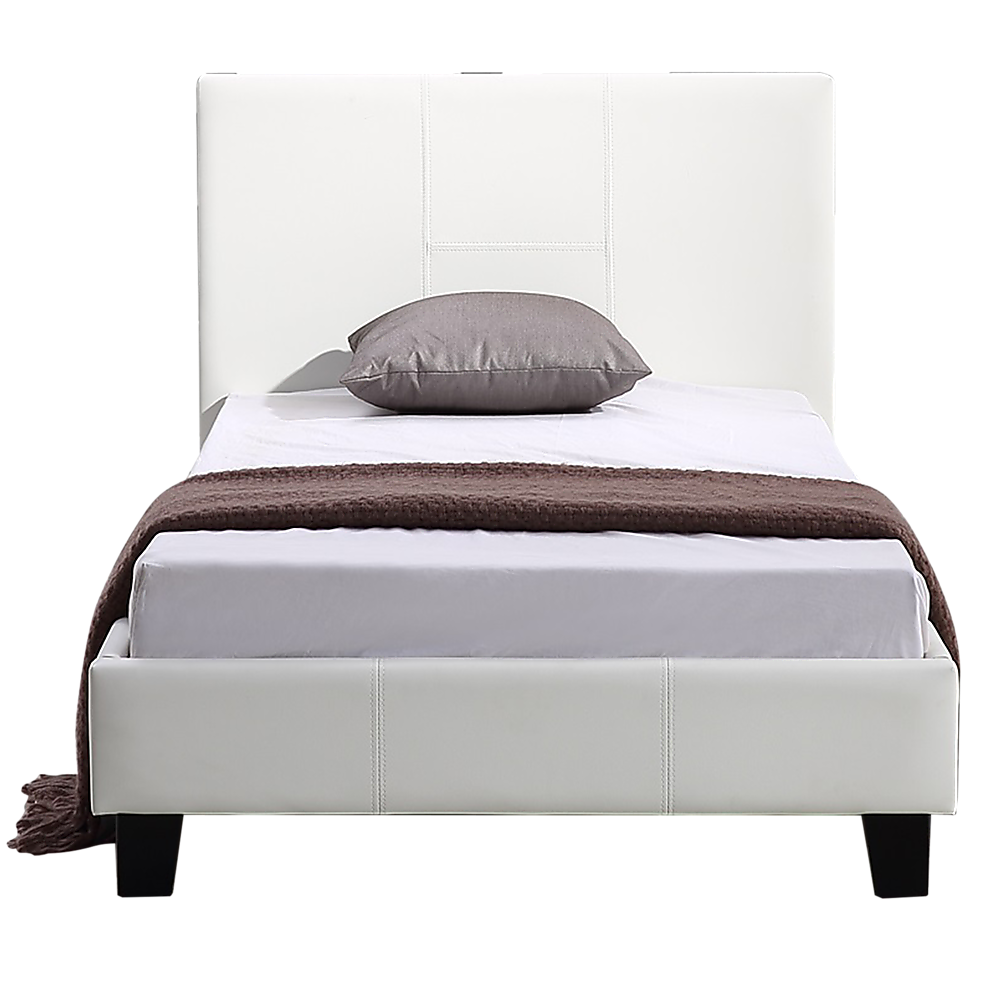 Single PU Leather Bed Frame White-Furniture &gt; Bedroom-PEROZ Accessories