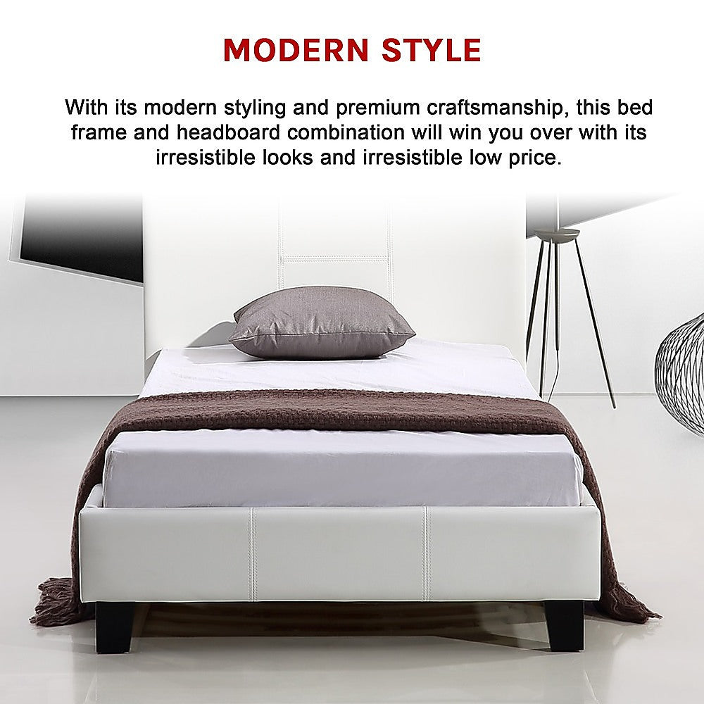 Single PU Leather Bed Frame White-Furniture &gt; Bedroom-PEROZ Accessories