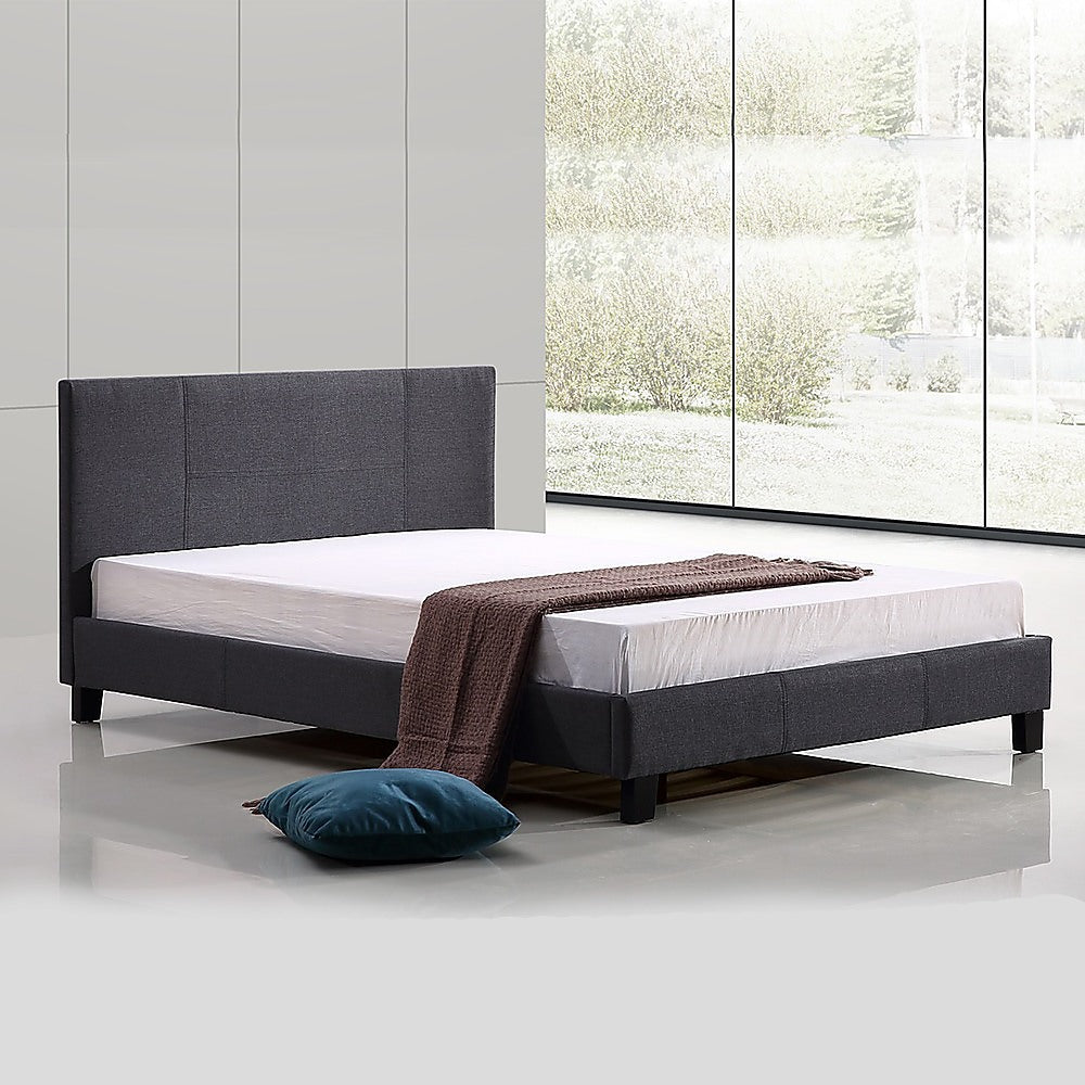 Double Linen Fabric Bed Frame Grey-Furniture &gt; Bedroom-PEROZ Accessories