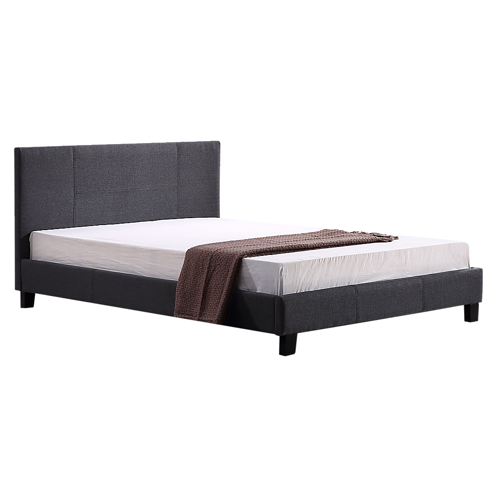 Double Linen Fabric Bed Frame Grey-Furniture &gt; Bedroom-PEROZ Accessories