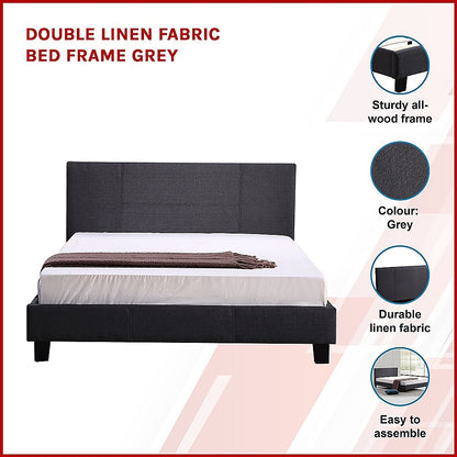 Double Linen Fabric Bed Frame Grey-Furniture &gt; Bedroom-PEROZ Accessories