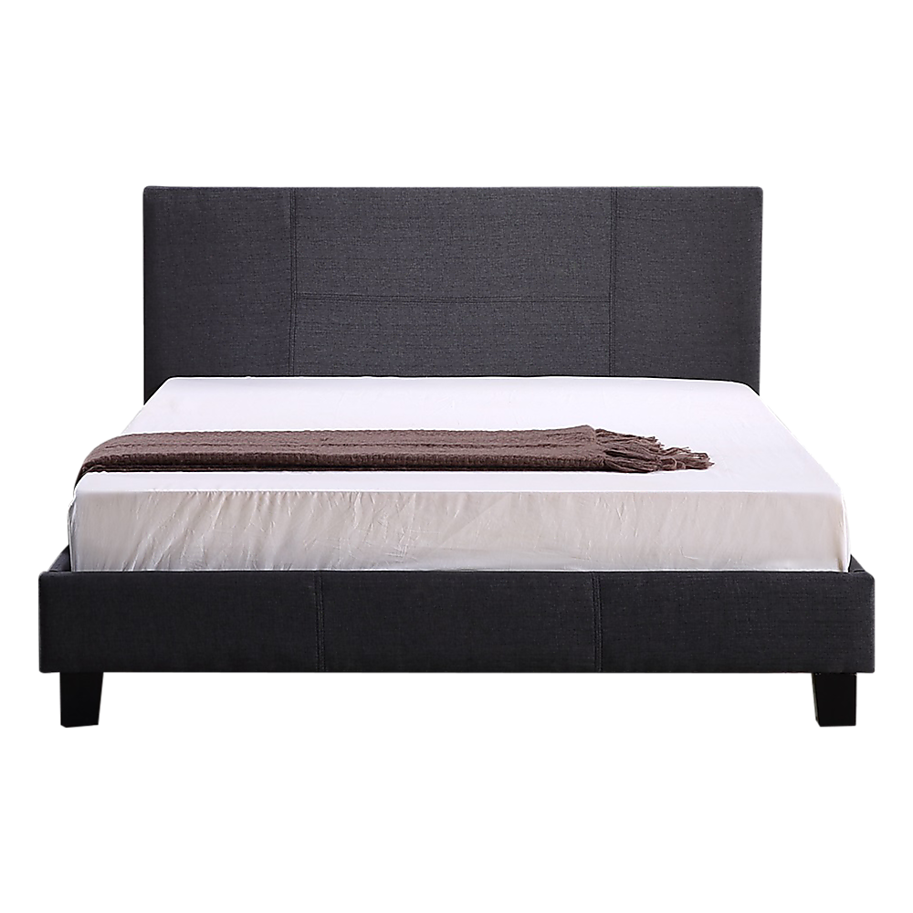 Double Linen Fabric Bed Frame Grey-Furniture &gt; Bedroom-PEROZ Accessories