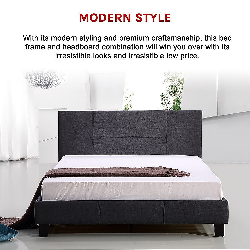 Double Linen Fabric Bed Frame Grey-Furniture &gt; Bedroom-PEROZ Accessories