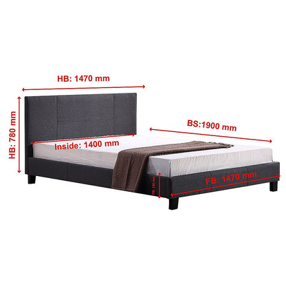 Double Linen Fabric Bed Frame Grey-Furniture &gt; Bedroom-PEROZ Accessories