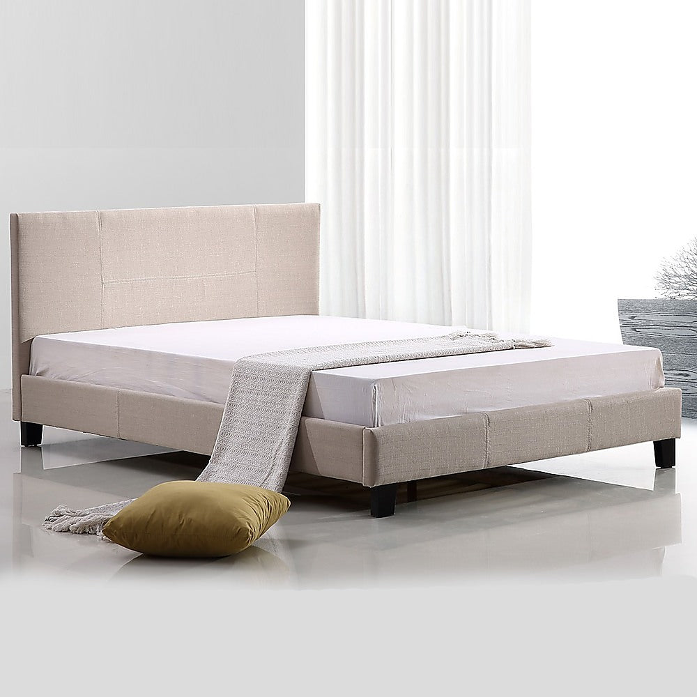 Queen Linen Fabric Bed Frame Beige-Furniture &gt; Bedroom-PEROZ Accessories